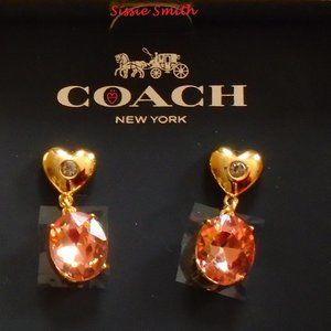 NWT Coach Pink Heart Stone Drop Earrings